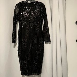 Brand New Boohoo Black Sequin Long Sleeve Midi Dress US Size 4